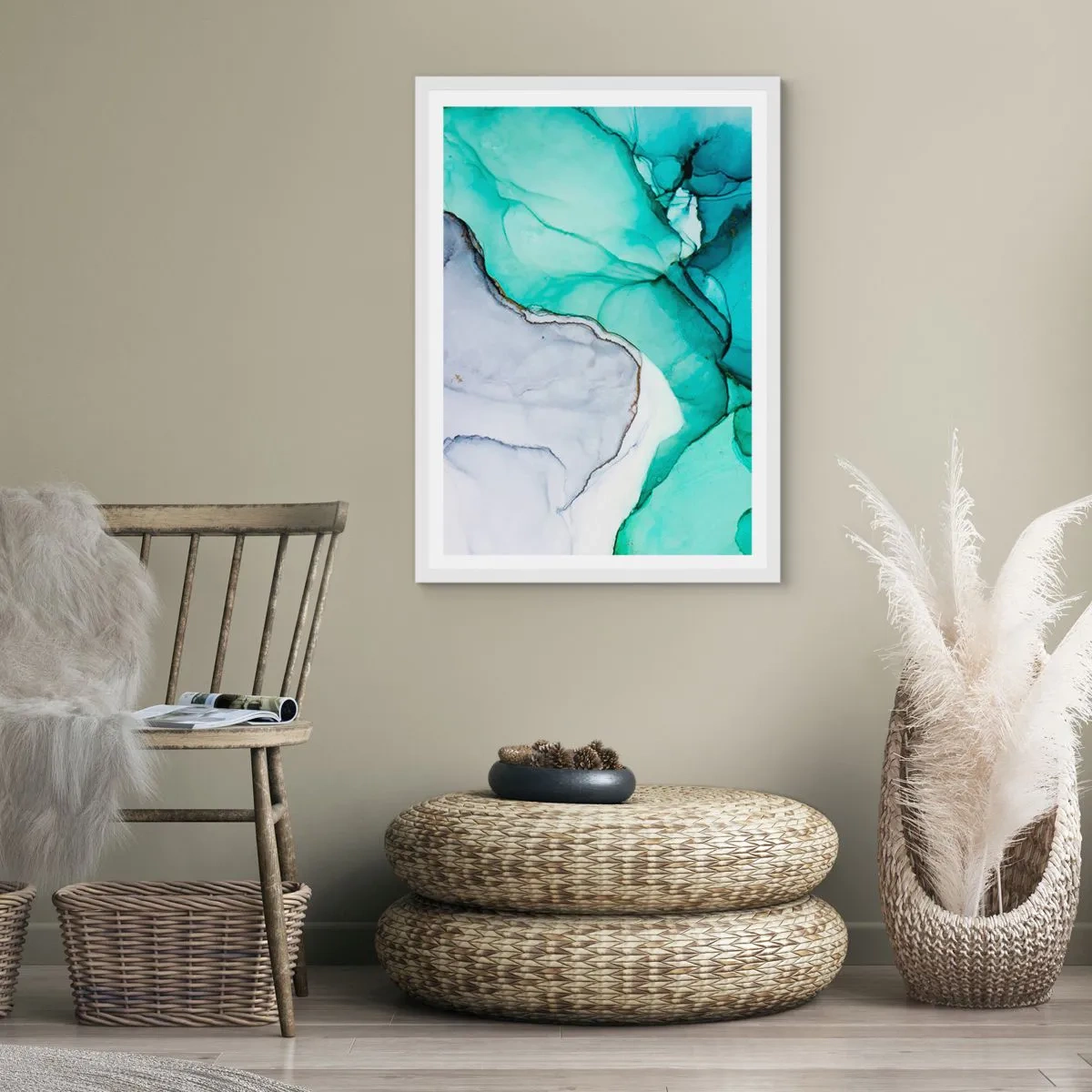 Poster in einem weißen Rahmen - Eine Studie in Türkis - 40x50 cm