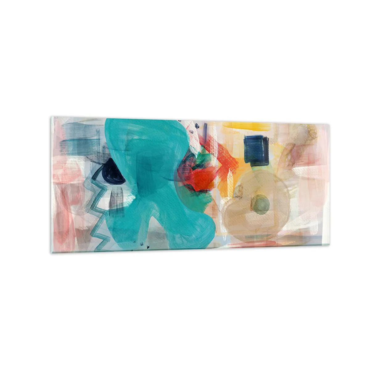 Glasbild - Bild auf glas - Abstrakte Formen und Farben schaffen eine dynamische Komposition - 120x50cm - Buntes Spiel - Moderne Wanddekoration für Wohnzimmer und Schlafzimmer ARTTOR