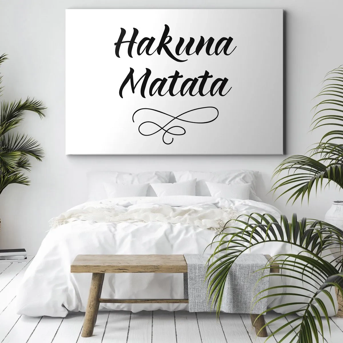 Bild auf Leinwand - Leinwandbild - Hakuna Matata-Zitat in eleganter Schriftart auf weißem Hintergrund - 100x70cm - Bester Ratschlag - Moderne Wanddekoration für Wohnzimmer und Schlafzimmer ARTTOR