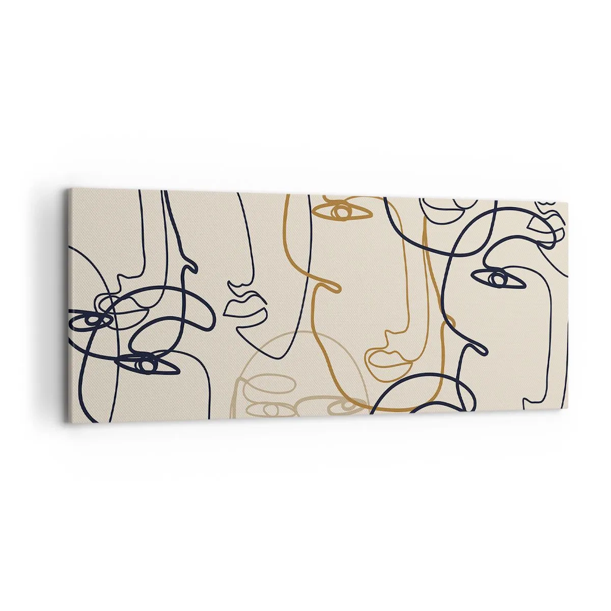 Bild auf Leinwand - Leinwandbild - Minimalistische Strichzeichnungen von Gesichtern auf hellem Hintergrund - 120x50cm - Das Porträt wird multipliziert - Moderne Wanddekoration für Wohnzimmer und Schlafzimmer ARTTOR