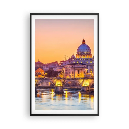 Poster in einem schwarzem Rahmen - Sonnenuntergang über der ewigen Stadt - 61x91 cm