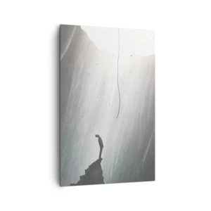 Bild auf Leinwand - Leinwandbild - Silhouette eines Mannes auf dem Boden einer Höhle mit Blick auf das Licht - 80x120cm - Es gibt immer einen Ausweg - Moderne Wanddekoration für Wohnzimmer und Schlafzimmer ARTTOR