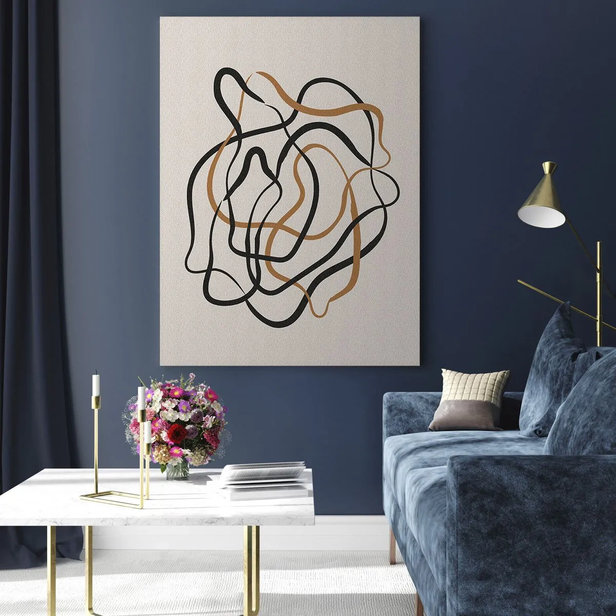 Glasbild - Bild auf glas - Ein abstraktes Liniengewirr in Schwarz und Braun. - 50x70cm - Alles ging schief - Moderne Wanddekoration für Wohnzimmer und Schlafzimmer ARTTOR