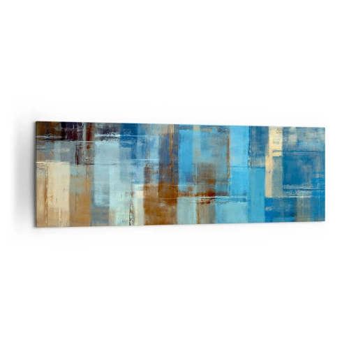 Bild auf Leinwand - Leinwandbild - Abstrakte geometrische Komposition in Blau- und Brauntönen - 160x50cm - Durch den blauen Schleier - Moderne Wanddekoration für Wohnzimmer und Schlafzimmer ARTTOR