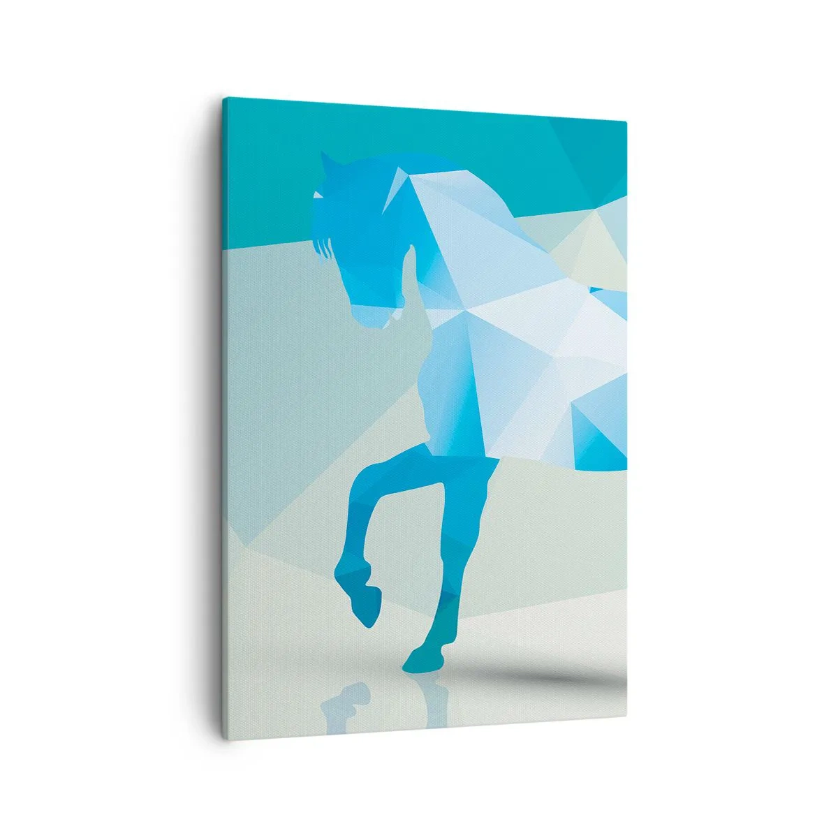 Bild auf Leinwand - Leinwandbild - Geometrische Silhouette eines Pferdes in Blautönen - 50x70cm - Geometrisches Pferd in Türkis - Moderne Wanddekoration für Wohnzimmer und Schlafzimmer ARTTOR