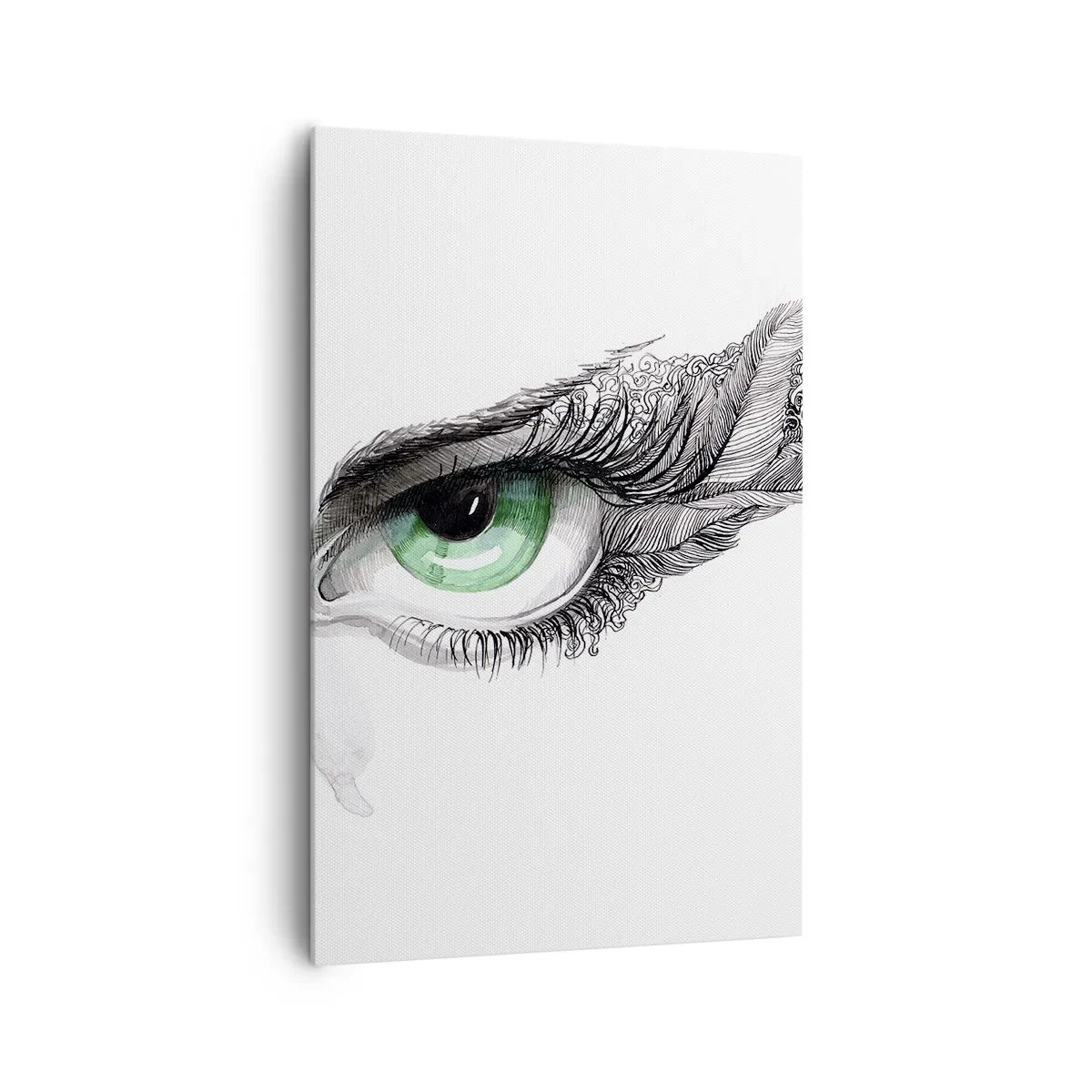 Bild auf Leinwand - Leinwandbild - Künstlerisches Auge mit grüner Iris und Zeichnungsdetails - 80x120cm - Schön und bereit zum Angriff - Moderne Wanddekoration für Wohnzimmer und Schlafzimmer ARTTOR