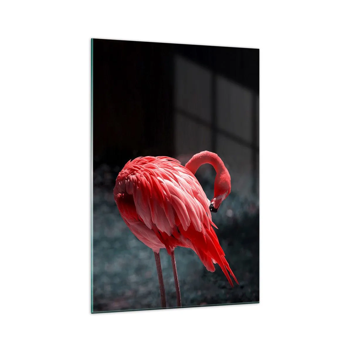 Glasbild - Bild auf glas - Ein rosa Flamingo auf dunkelgrünem Hintergrund - 70x100cm - Ein purpurrotes Gedicht der Natur - Moderne Wanddekoration für Wohnzimmer und Schlafzimmer ARTTOR