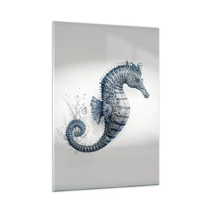 Glasbild - Bild auf glas - Blaues Seepferdchen auf hellem Hintergrund im Zeichenstil - 50x70cm - Subtiler Witz der Natur - Moderne Wanddekoration für Wohnzimmer und Schlafzimmer ARTTOR