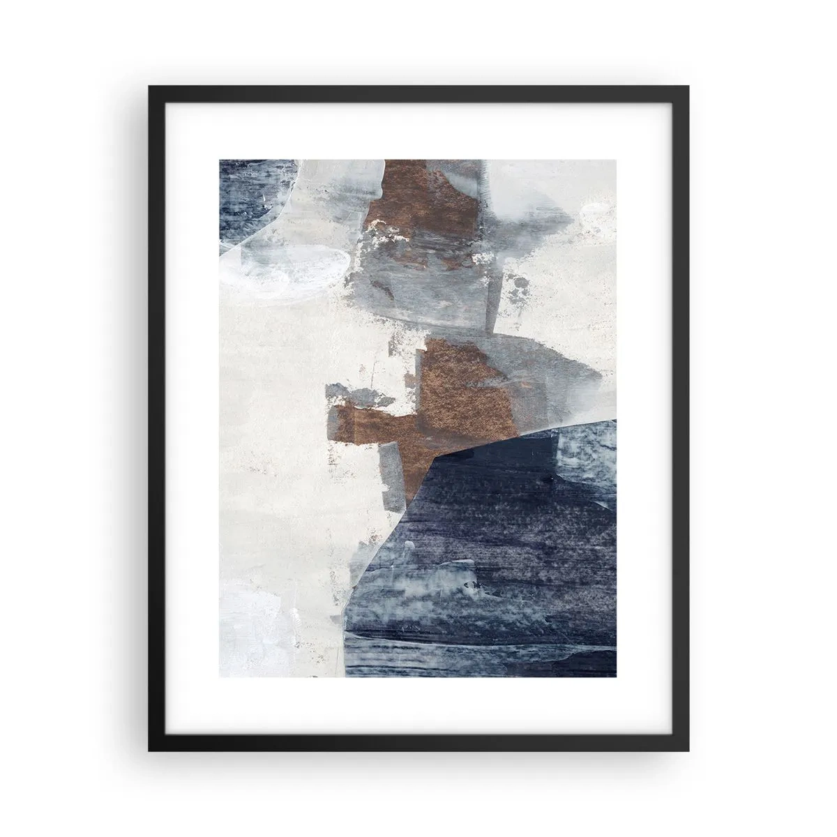 Poster in einem schwarzem Rahmen - Blaue und braune Formen - 40x50 cm