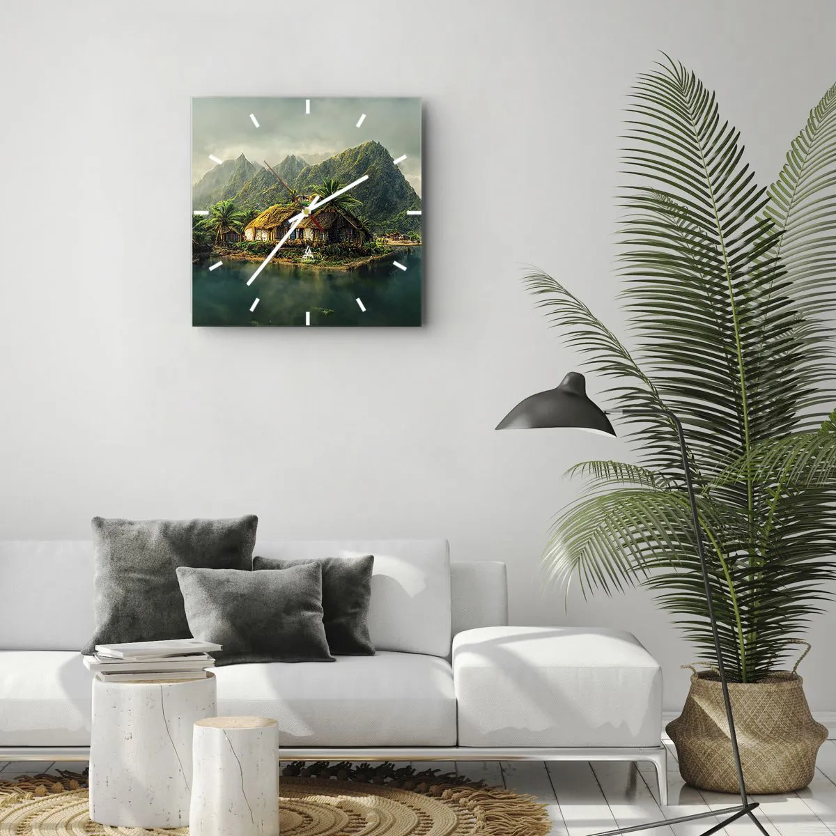 Wanduhr - Glasuhr - Tropisches Paradies - 40x40 cm