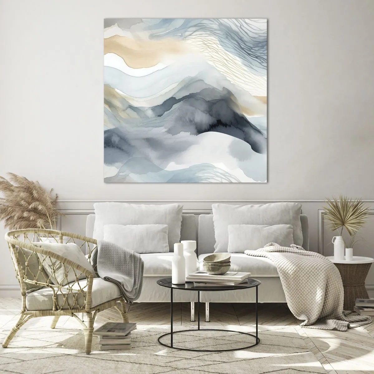 Glasbild - Bild auf glas - Verschneite und neblige Abstraktion - 70x70 cm