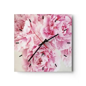 Wanduhr - Glasuhr - Ein Strauß rosa Pfingstrosen auf hellem Hintergrund - 30x30cm - In rosa Glamour - Moderne Wanddekoration für Wohnzimmer und Schlafzimmer ARTTOR