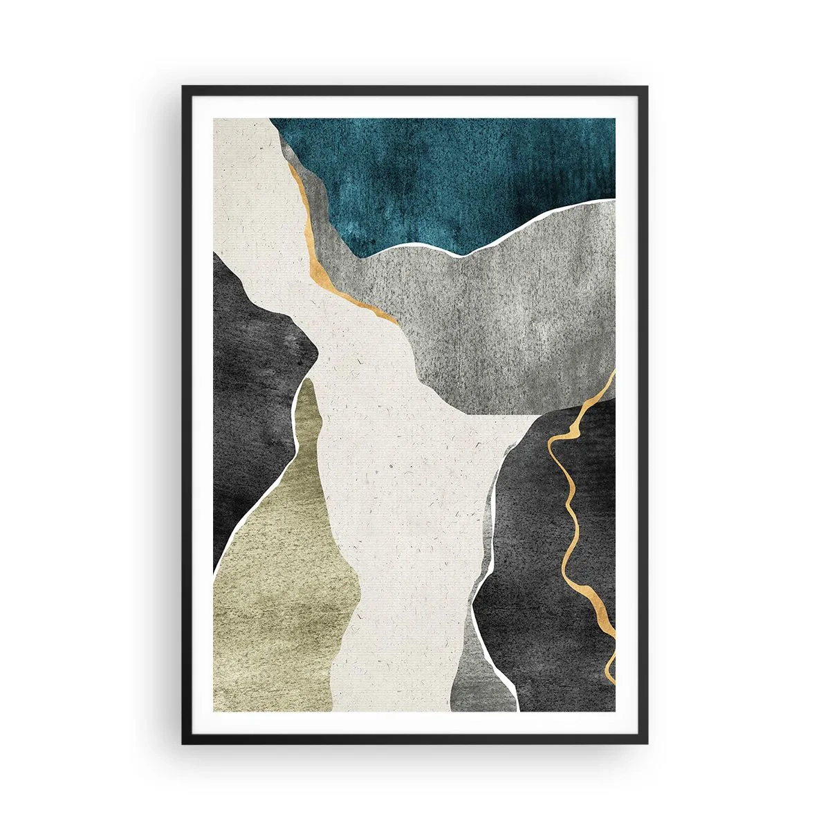 Poster in einem schwarzem Rahmen - Mosaikkomposition mit Goldfaden - 70x100 cm