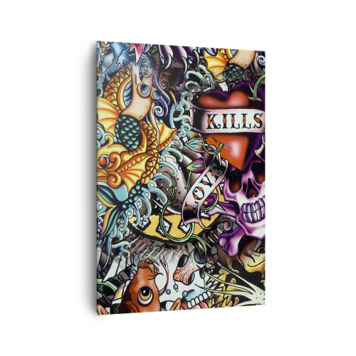 Bild auf Leinwand - Leinwandbild - Farbenfrohe Kunstwerke im Tattoo-Stil mit Totenköpfen und nautischen Motiven - 70x100cm - Der Traum des Tätowierers - Moderne Wanddekoration für Wohnzimmer und Schlafzimmer ARTTOR