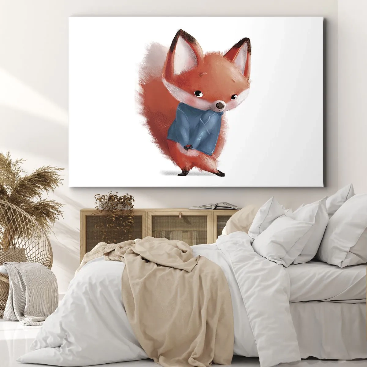 Bild auf Leinwand - Leinwandbild - Ein süßer Fuchs im blauen Anzug - 120x80cm - Steht mir das gut? - Moderne Wanddekoration für Wohnzimmer und Schlafzimmer ARTTOR
