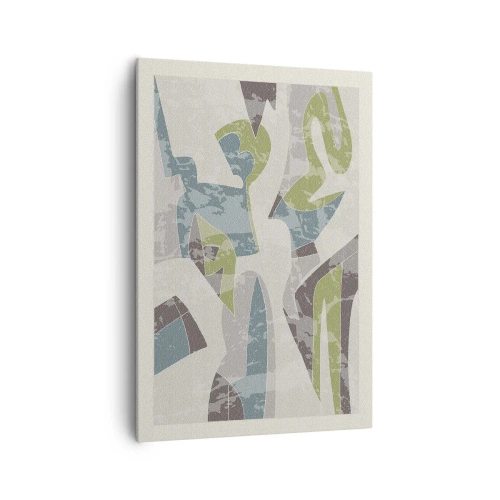 Bild auf Leinwand - Leinwandbild - Abstrakte Formen in Grün und Blau auf hellem Hintergrund - 70x100cm - Komposition hinter dem Glas - Moderne Wanddekoration für Wohnzimmer und Schlafzimmer ARTTOR