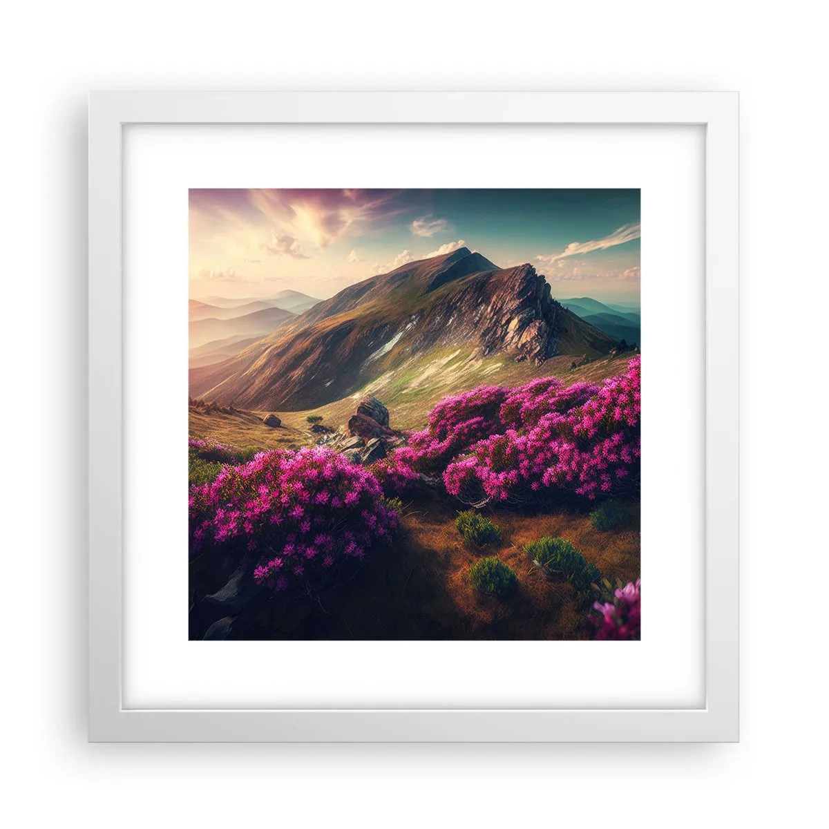 Poster in einem weißen Rahmen - Sommer in den Bergen - 30x30 cm