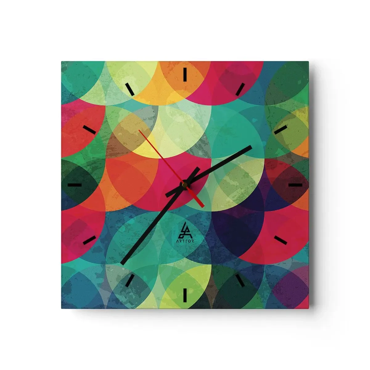 Wanduhr - Glasuhr - Bunte geometrische Muster aus Kreisen und Halbkreisen - 30x30cm - Aufstieg zum Regenbogen - Moderne Wanddekoration für Wohnzimmer und Schlafzimmer ARTTOR
