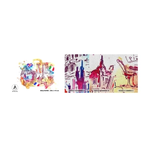 Fototapeten Muster Premium Sand - Europa Tour - Abstraktion, Reisen, Koffer - 100x30 cm