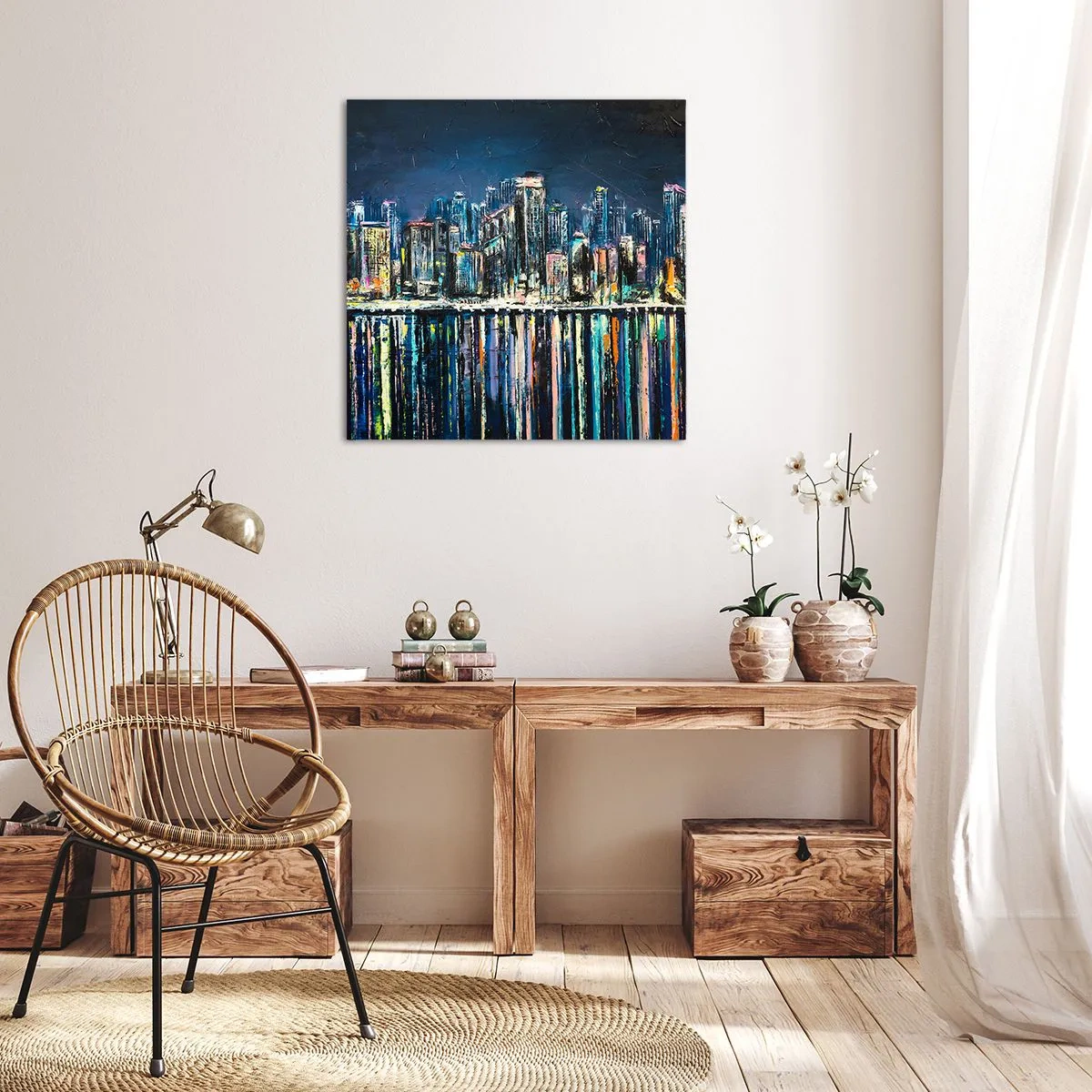 Bild auf Leinwand - Leinwandbild - Kaskade von Lichtern - 60x60 cm