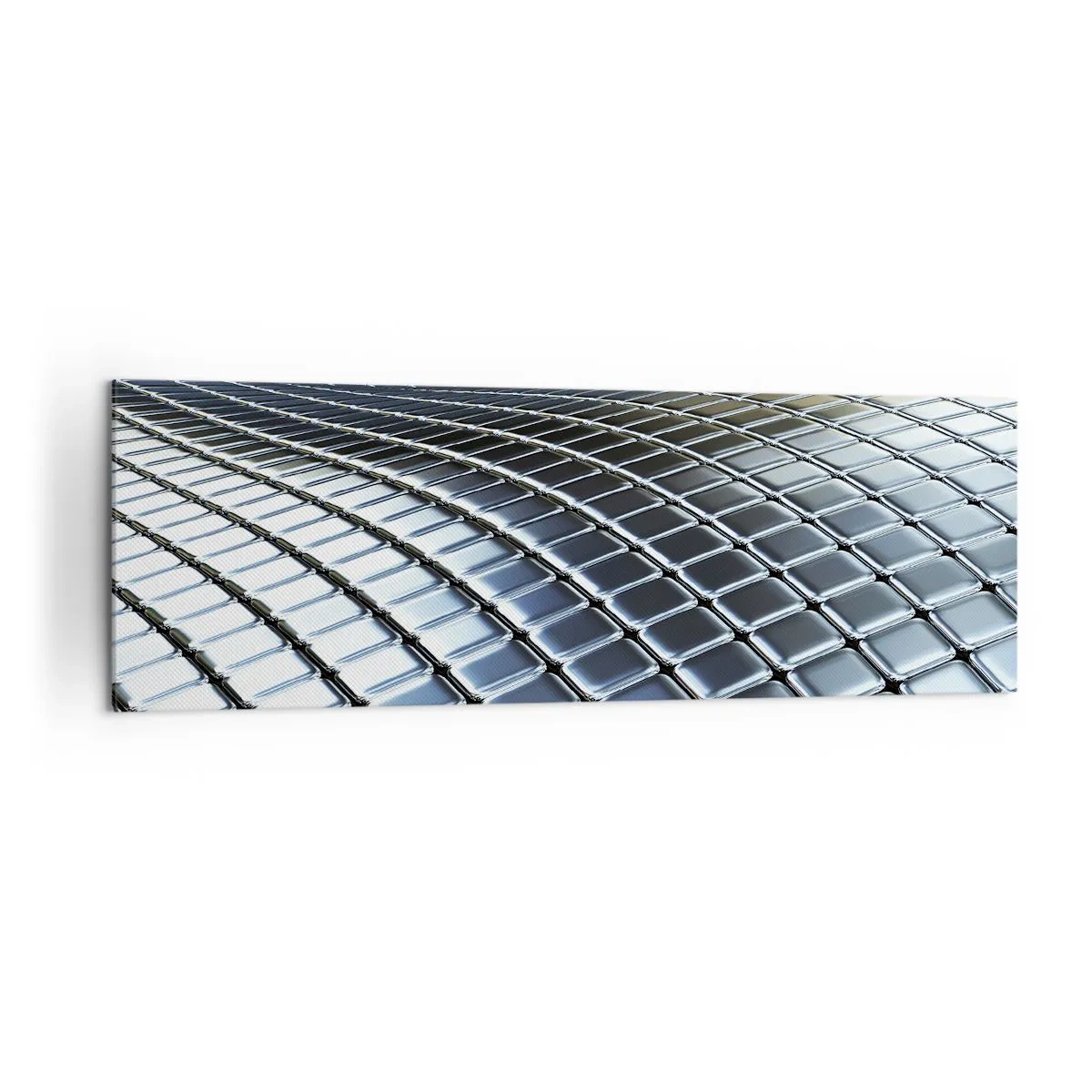 Bild auf Leinwand - Leinwandbild - Moderne Struktur aus metallischen Quadraten - 160x50cm - Metallische silberne Welle - Moderne Wanddekoration für Wohnzimmer und Schlafzimmer ARTTOR