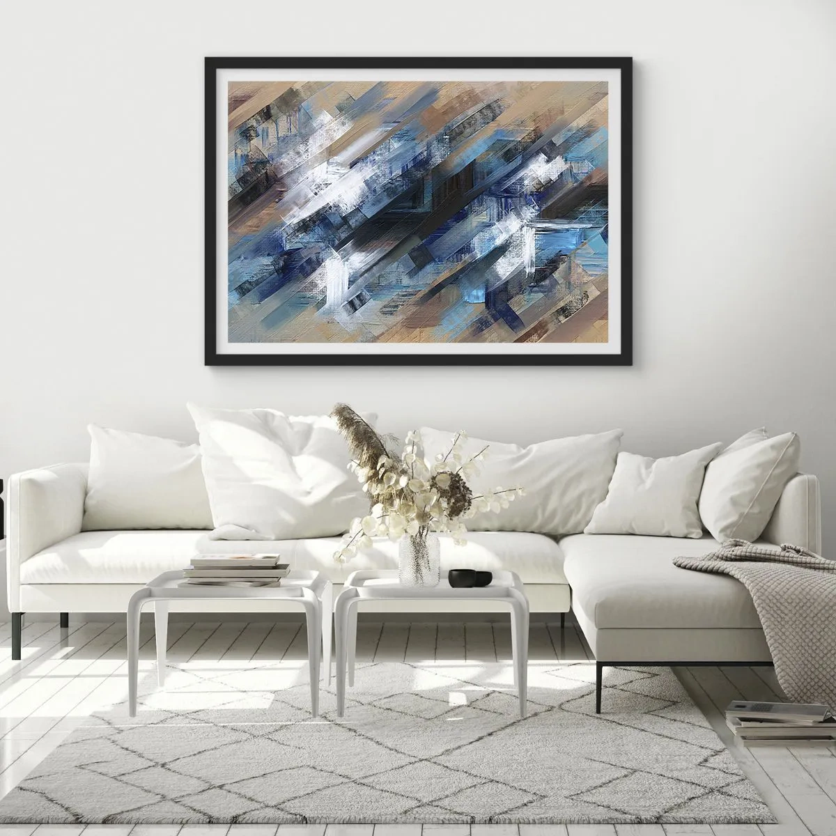 Poster in einem schwarzem Rahmen - Auf einer blauen Diagonale - 40x30 cm