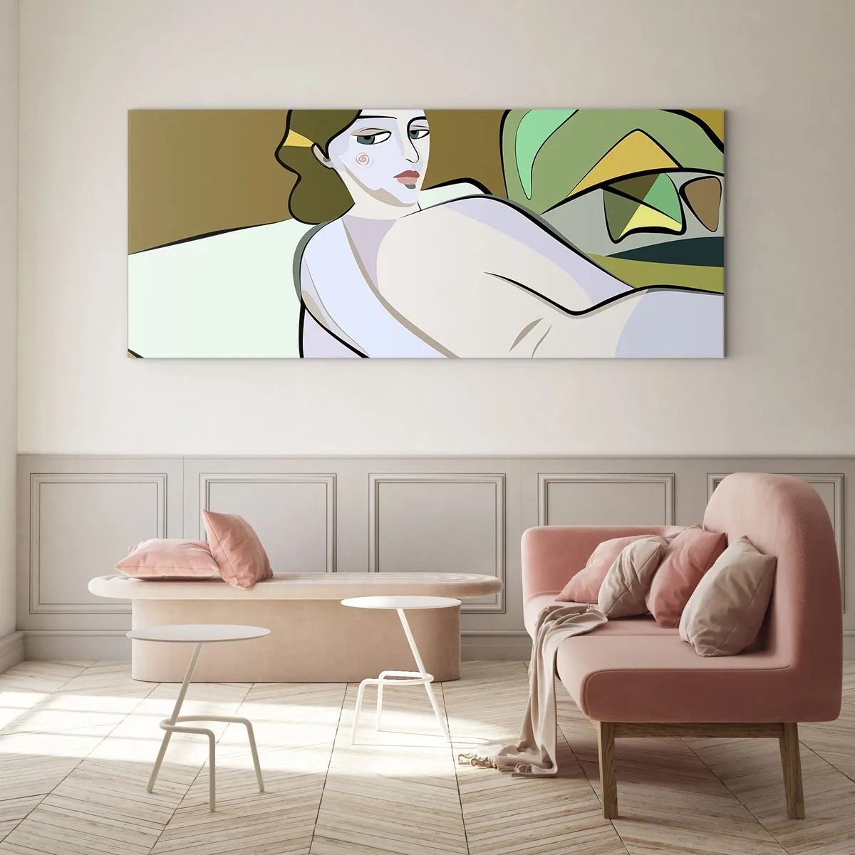 Glasbild - Bild auf glas - Abstrakte Figur im modernen Stil - 140x50cm - Intimes Porträt - Moderne Wanddekoration für Wohnzimmer und Schlafzimmer ARTTOR