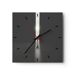 Wanduhr - Glasuhr - Ein Mann steht im Licht eines schmalen Schlitzes in einem dunklen Raum - 30x30cm - Ein Schritt in eine strahlende Zukunft - Moderne Wanddekoration für Wohnzimmer und Schlafzimmer ARTTOR