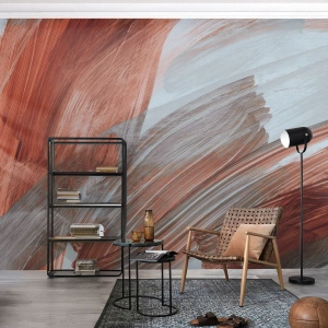 Fototapete Premium Sand - Dynamische Pinselstriche in Rot- und Grautönen. - 100x70cm - Herbst und windige Abstraktion - Moderne Wanddekoration für Wohnzimmer und Schlafzimmer ARTTOR