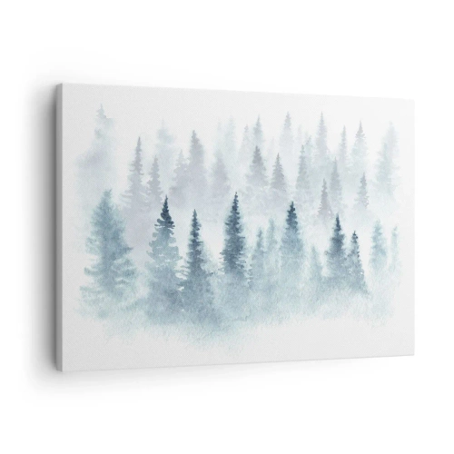 Bild auf Leinwand - Leinwandbild - Nadelwälder in zartem Nebel getaucht - 70x50cm - In Nebel gehüllt - Moderne Wanddekoration für Wohnzimmer und Schlafzimmer ARTTOR