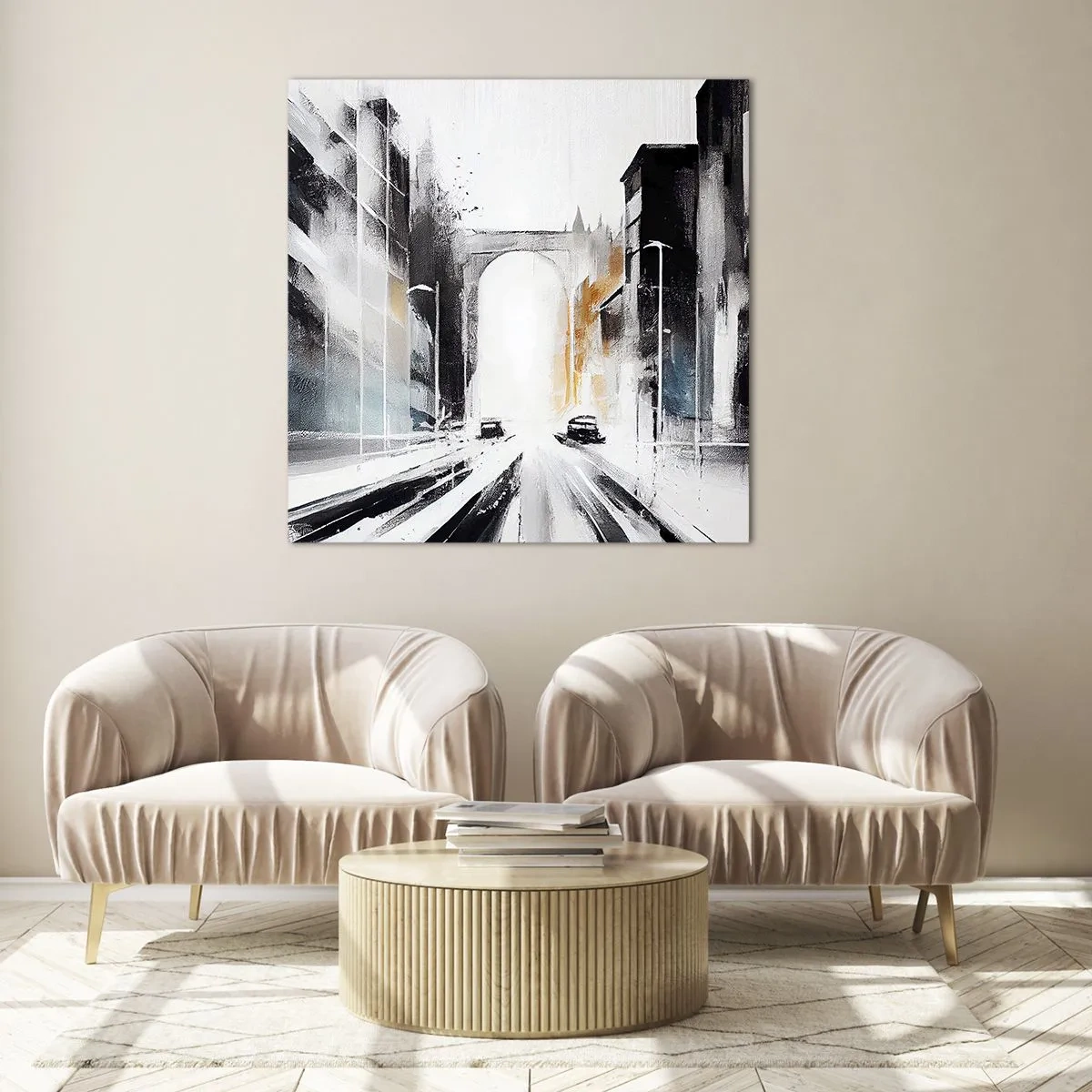 Glasbild - Bild auf glas - Stadtstudie: Architektur und Bewegung - 60x60 cm