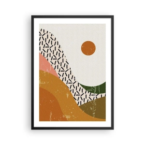 Poster in einem schwarzem Rahmen - Abstrakte Landschaft in warmen Farben - 50x70cm - Solare Abstraktion - Moderne Wanddekoration für Wohnzimmer und Schlafzimmer ARTTOR