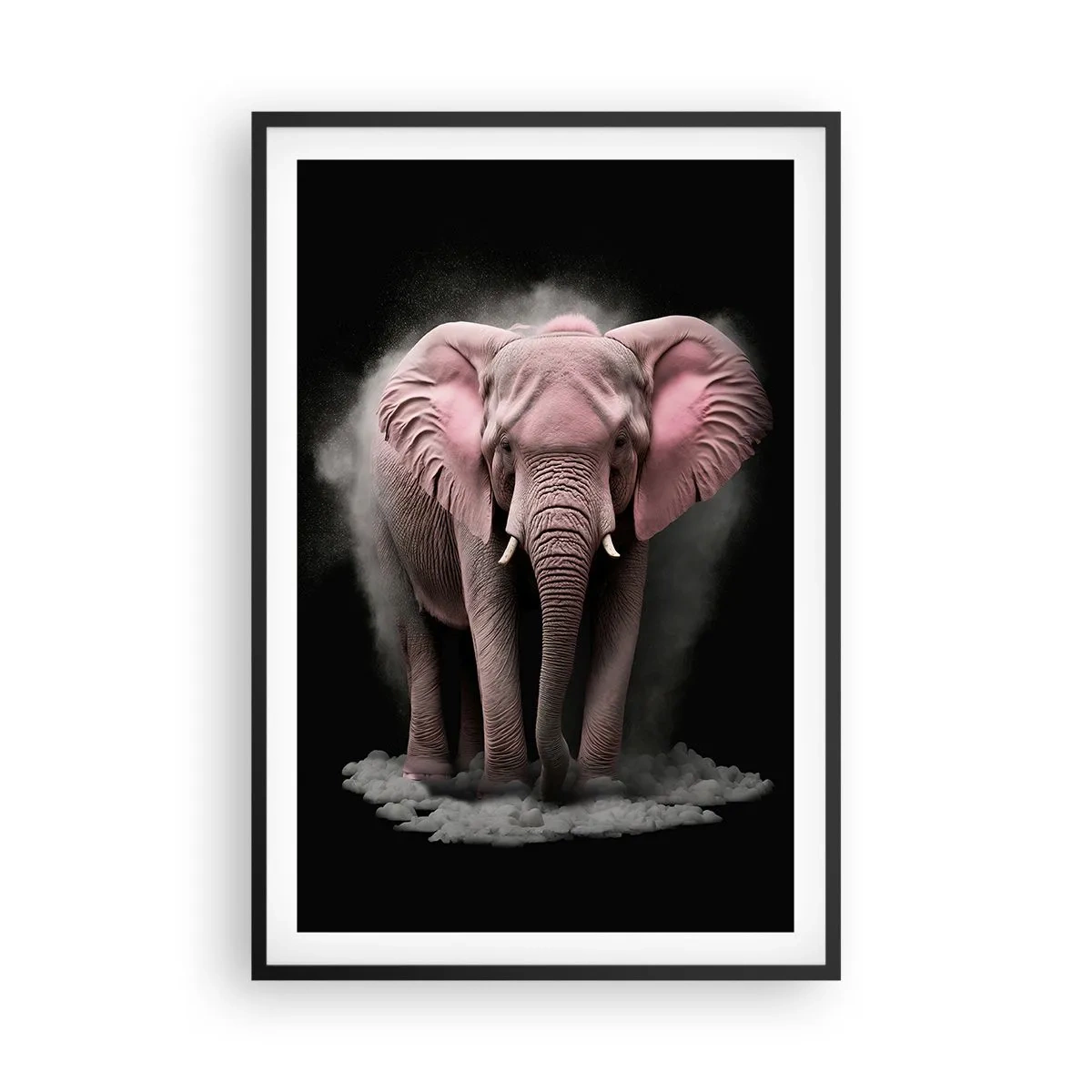 Poster in einem schwarzem Rahmen - Denke nicht an einen rosa Elefanten! - 61x91 cm