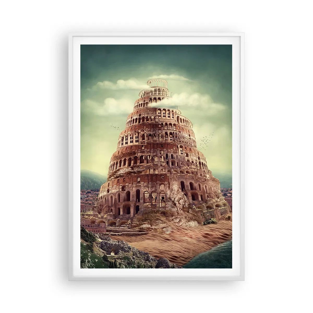 Poster in einem weißen Rahmen - Turm von Babylon - 70x100 cm