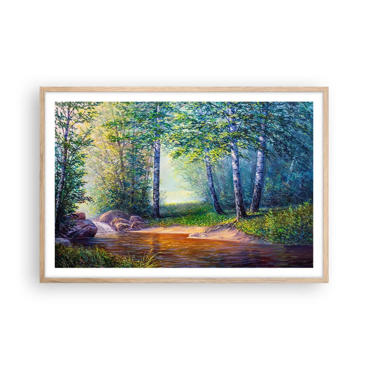 Poster in einem Rahmen aus heller Eiche - Idyllische Landschaft - 91x61 cm