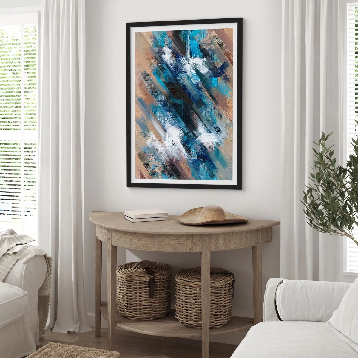 Poster in einem schwarzem Rahmen - Auf einer blauen Diagonale - 70x100 cm