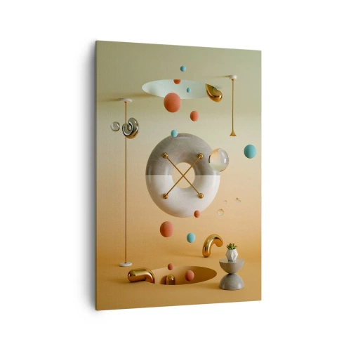 Bild auf Leinwand - Leinwandbild - Geometrische Figuren in Pastellfarben in surrealistischer Anordnung - 70x100cm - Alles kann passieren - Moderne Wanddekoration für Wohnzimmer und Schlafzimmer ARTTOR