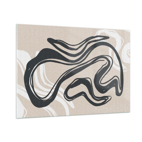 Glasbild - Bild auf glas - Ausdrucksstarke schwarze Linie auf beigem Hintergrund im abstrakten Stil. - 100x70cm - Vervielfachter Ausdruck - Moderne Wanddekoration für Wohnzimmer und Schlafzimmer ARTTOR
