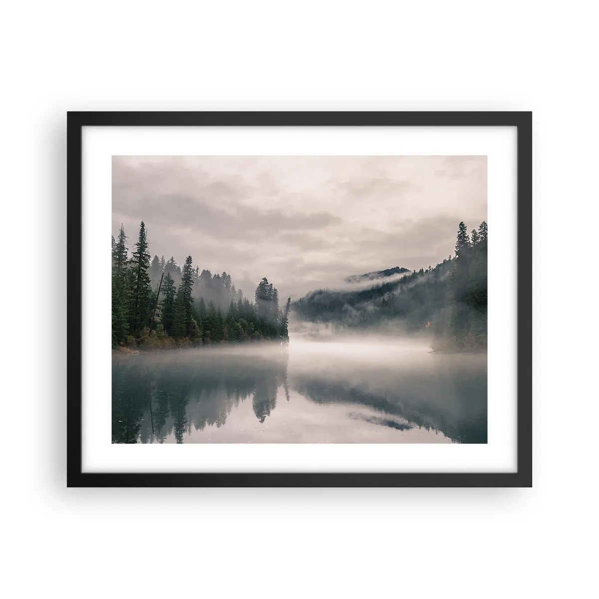 Poster in einem schwarzem Rahmen - In Reflexion, im Nebel - 50x40 cm