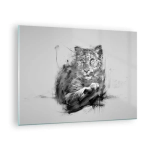 Glasbild - Bild auf glas - Eine Zeichnung eines Tigers im monochromen Stil auf hellem Hintergrund - 70x50cm - Ja, ich höre aufmerksam zu - Moderne Wanddekoration für Wohnzimmer und Schlafzimmer ARTTOR