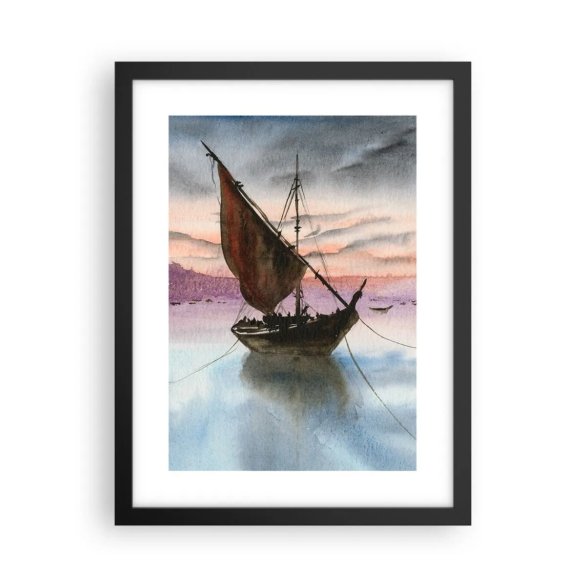 Poster in einem schwarzem Rahmen - Abend am Hafen - 30x40 cm