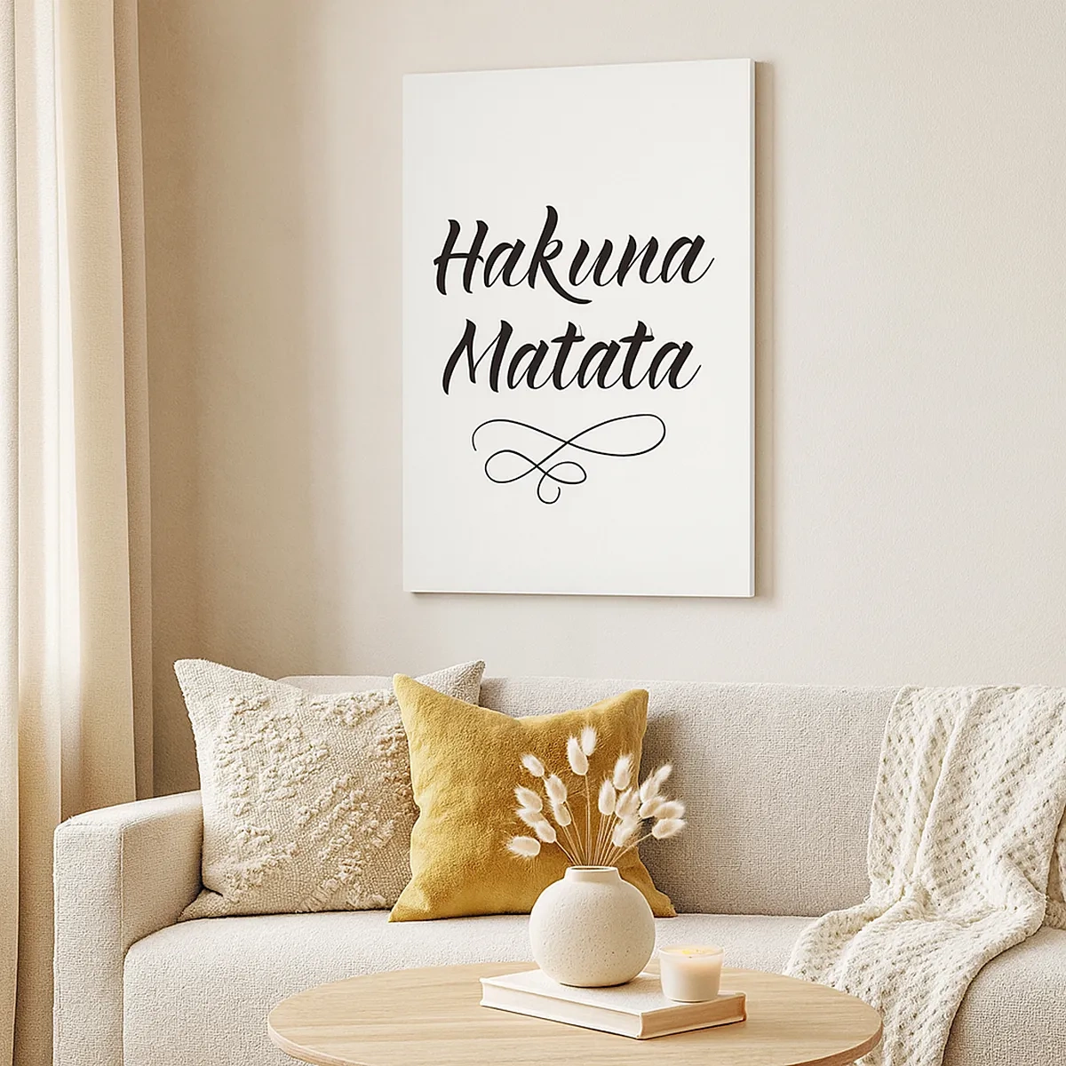 Bild auf Leinwand - Leinwandbild - Hakuna Matata-Zitat in eleganter Schriftart auf weißem Hintergrund - 50x70cm - Bester Ratschlag - Moderne Wanddekoration für Wohnzimmer und Schlafzimmer ARTTOR