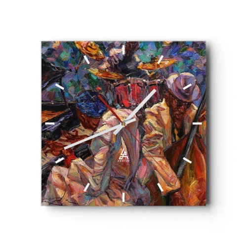 Wanduhr - Glasuhr - Energetische Jazzszene mit Musikern und Instrumenten - 30x30cm - In einem Schlag - Moderne Wanddekoration für Wohnzimmer und Schlafzimmer ARTTOR