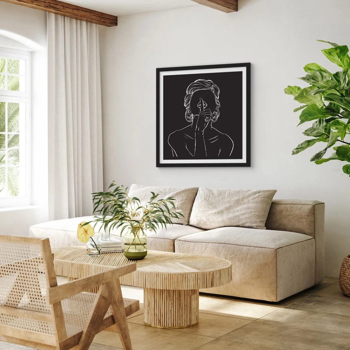 Poster in einem schwarzem Rahmen - Schönheit erblüht in der Stille - 60x60 cm