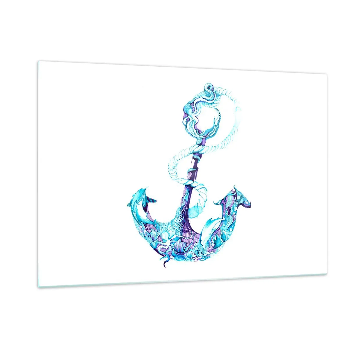 Glasbild - Bild auf glas - Anker mit nautischen Motiven im künstlerischen Stil - 120x80cm - Der Vertraute der Geheimnisse des Meeres - Moderne Wanddekoration für Wohnzimmer und Schlafzimmer ARTTOR