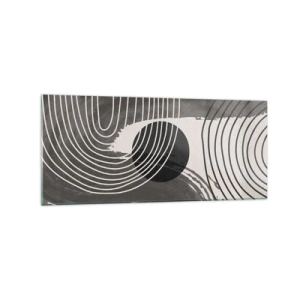 Glasbild - Bild auf glas - Geometrische Linien und Ovale in monochromen Farbtönen - 120x50cm - Oval gewinnt - Moderne Wanddekoration für Wohnzimmer und Schlafzimmer ARTTOR