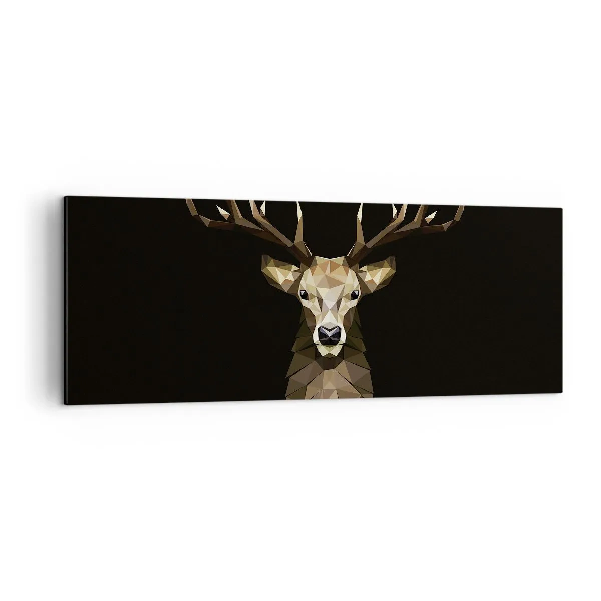 Bild auf Leinwand - Leinwandbild - Geometrisches Polygon Hirsch auf schwarzem Hintergrund - 140x50cm - Kubistischer Hirsch - Moderne Wanddekoration für Wohnzimmer und Schlafzimmer ARTTOR