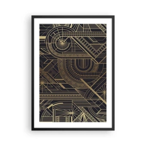 Poster in einem schwarzem Rahmen - Geometrisches Muster in goldenen Farbtönen auf schwarzem Hintergrund - 50x70cm - Konzepte, Ideen, Pläne - Moderne Wanddekoration für Wohnzimmer und Schlafzimmer ARTTOR