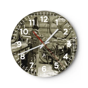 Wanduhr - Glasuhr - Im Schuppen von Onkel Władek - 40x40 cm