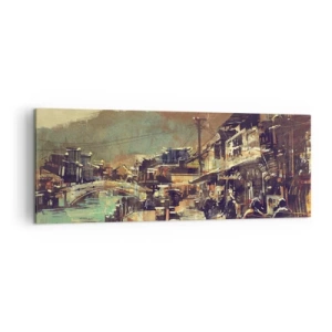 Bild auf Leinwand - Leinwandbild - Eine Stadt mit einer Brücke und kunstvoll gestalteten Straßen - 140x50cm - Das Leben als Reichtum an Grau - Moderne Wanddekoration für Wohnzimmer und Schlafzimmer ARTTOR